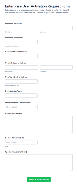 Enterprise User Activation Request Form Template