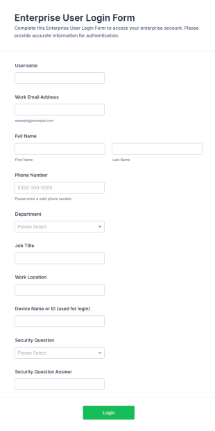 Enterprise User Login Form Template