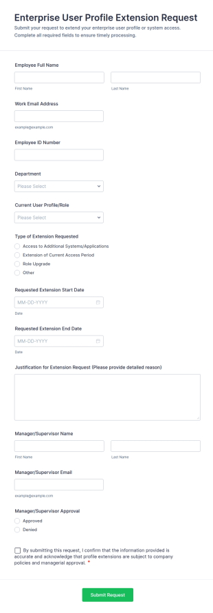 Enterprise User Profile Extension Request Form Template