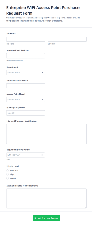 Enterprise WiFi Access Point Purchase Request Form Template