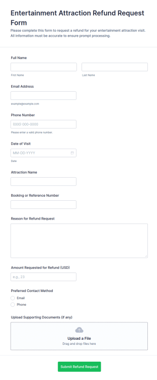 Entertainment Attraction Refund Request Form Template