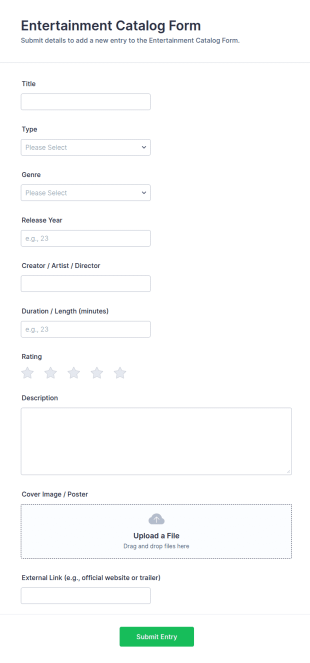 Entertainment Catalog Form Template