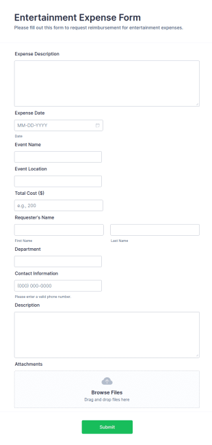 Entertainment Expense Form Template