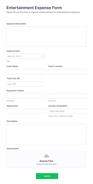 Entertainment Expense Form Template