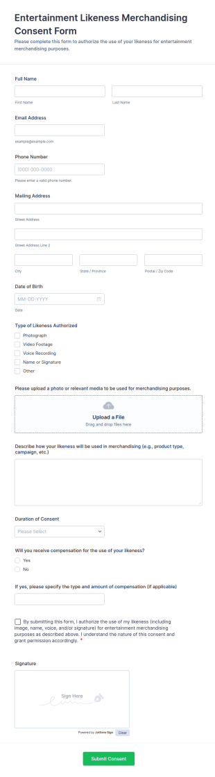 Entertainment Likeness Merchandising Consent Form Template