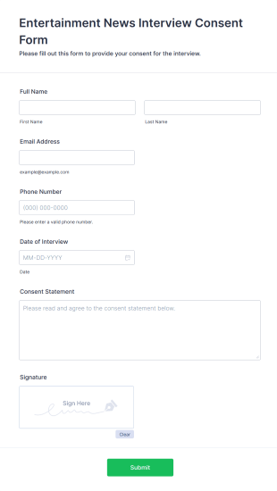 Entertainment News Interview Consent Form Form Template