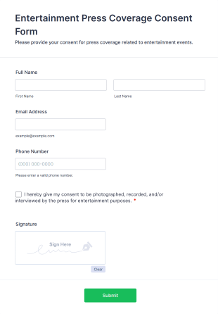 Entertainment Press Coverage Consent Form Template