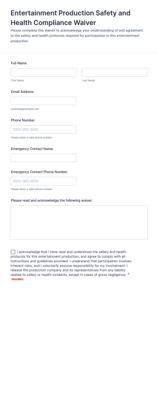 Entertainment Production Safety And Health Compliance Waiver Form Template