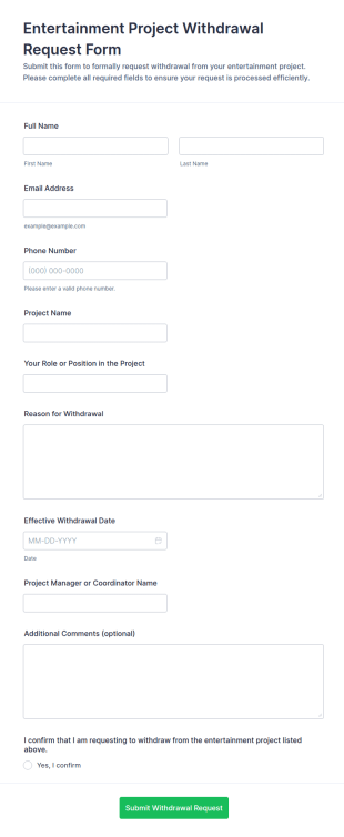 Entertainment Project Withdrawal Request Form Template