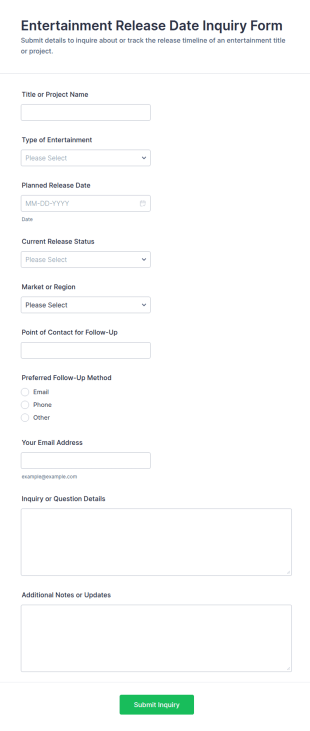 Entertainment Release Date Inquiry Form Template