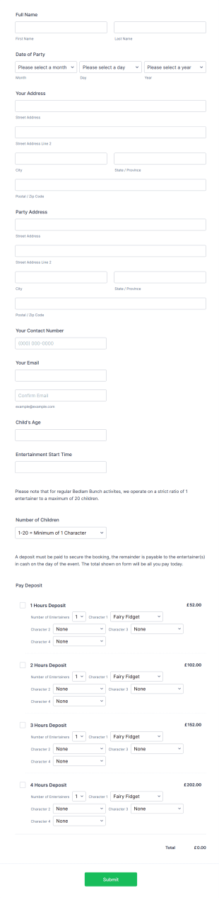 Entertainment Reservation Form Template