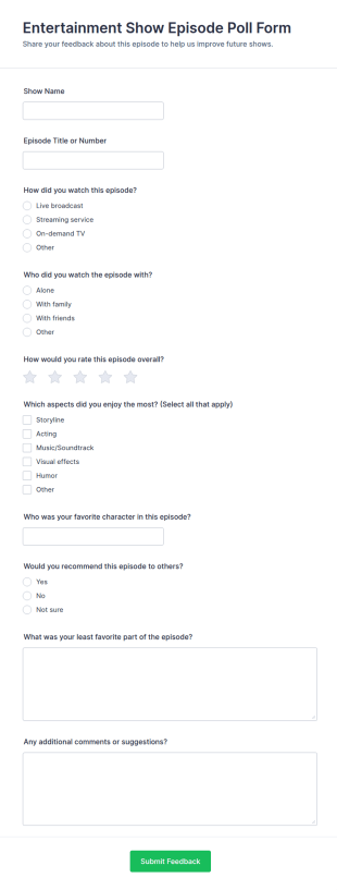 Entertainment Show Episode Poll Form Template