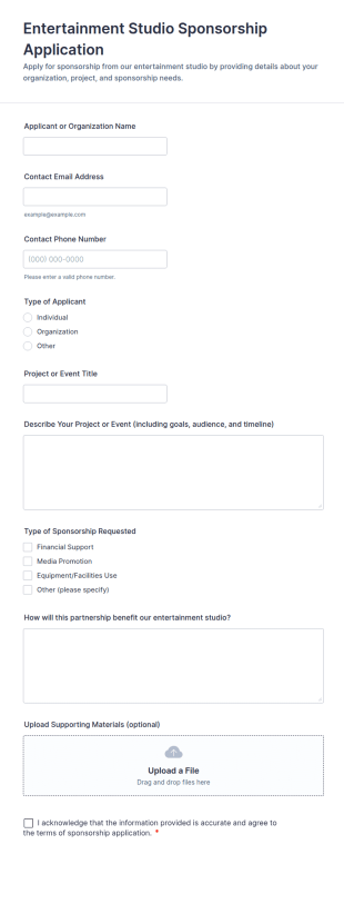 Entertainment Studio Sponsorship Application Form Template