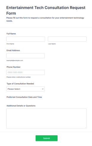 Entertainment Tech Consultation Request Form Template
