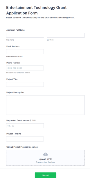Entertainment Technology Grant Application Form Form Template