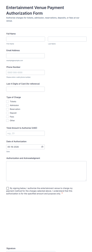 Entertainment Venue Payment Authorization Form Template