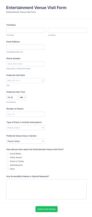 Entertainment Venue Visit Form Template
