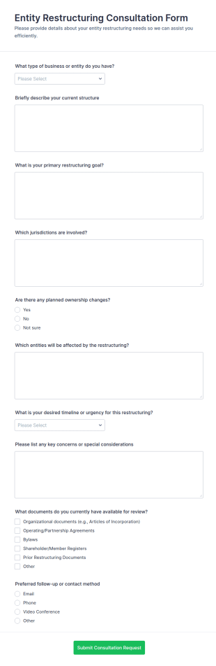 Entity Restructuring Consultation Form Template