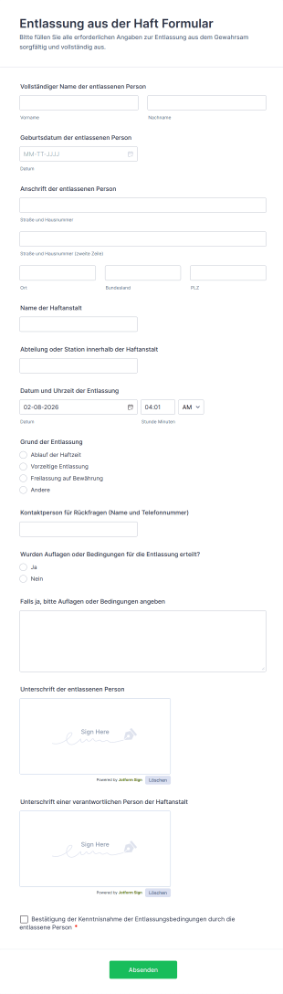 Entlassung Aus Der Haft Formular