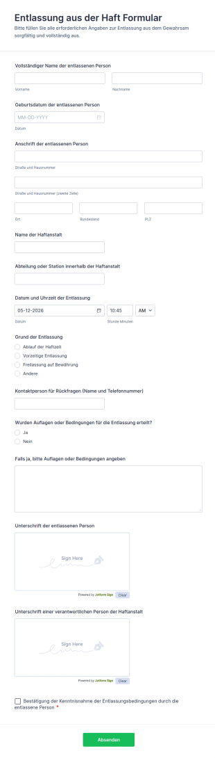 Entlassung Aus Der Haft Formular