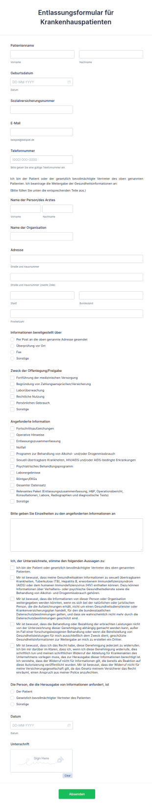 Entlassungsformular Für Krankenhauspatienten