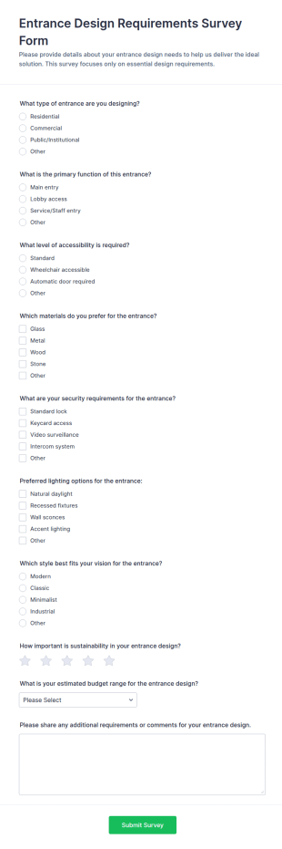 Entrance Design Requirements Survey Form Template