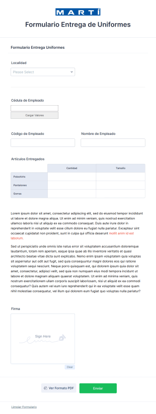 Entrega De Uniformes MARTÍ Form Template