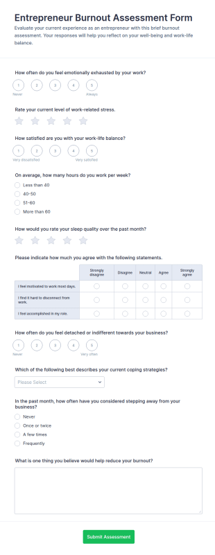 Entrepreneur Burnout Assessment Form Template