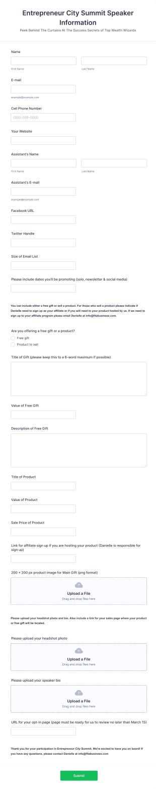 Entrepreneur City Summit Speaker Information Form Template