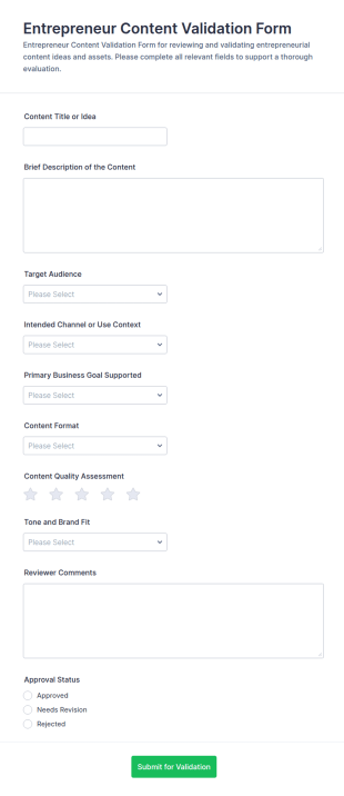Entrepreneur Content Validation Form Template