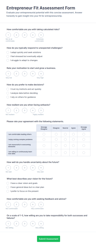 Entrepreneur Fit Assessment Form Template