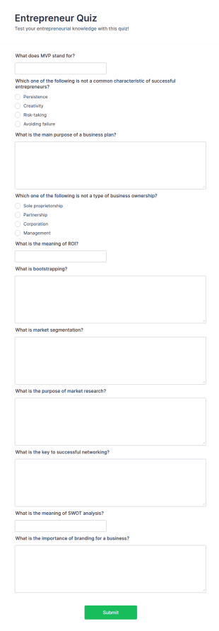 Entrepreneur Quiz Form Template