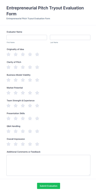 Entrepreneurial Pitch Tryout Evaluation Form Template