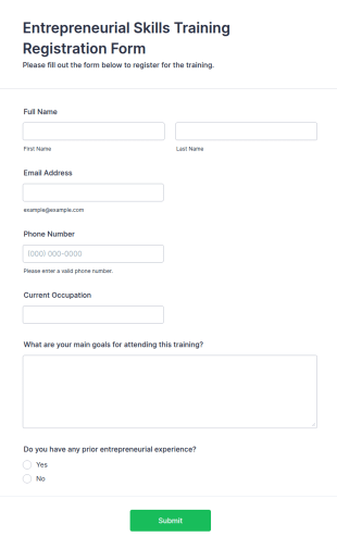 Entrepreneurial Skills Training Registration Form Template
