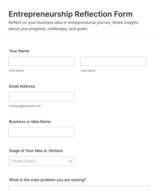 Entrepreneurship Reflection Form Template