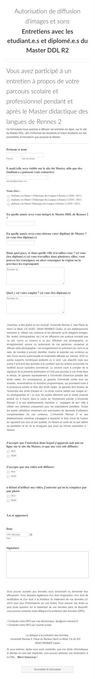 Entretiens étudiant.e.s Et Diplomé.e.s Form Template