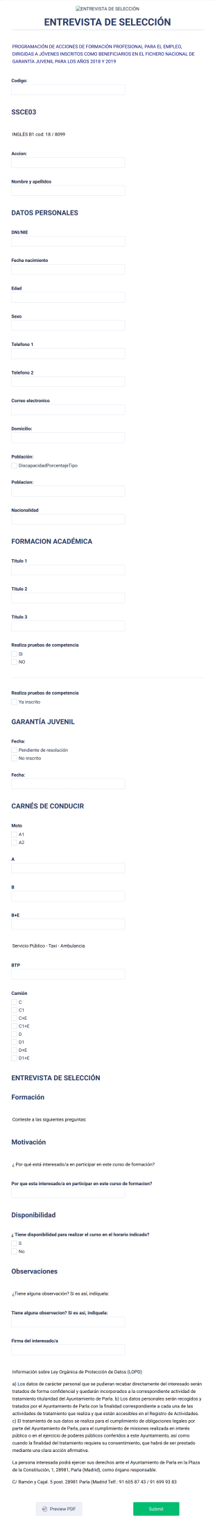 ENTREVISTA DE SELECCIÓN Form Template