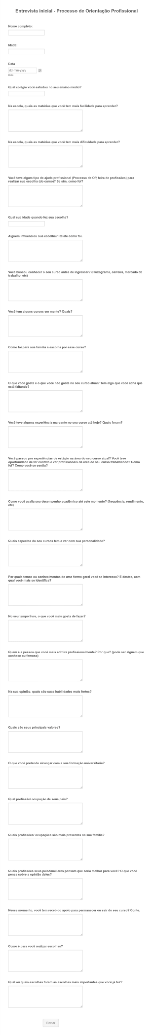 Entrevista Inicial Processo De Orientação Profissional