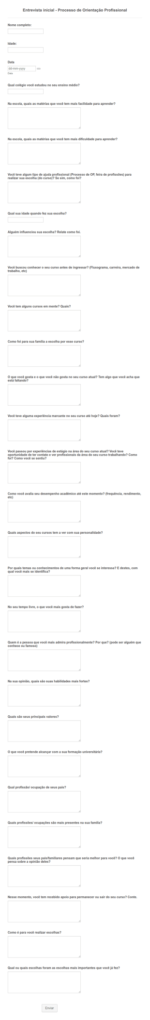 Entrevista Inicial Processo De Orientação Profissional