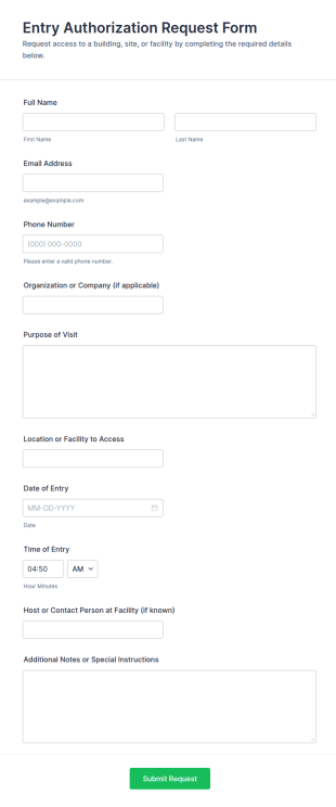 Entry Authorization Request Form Template