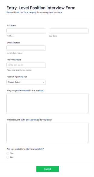 Entry Level Position Interview Form Template