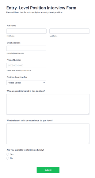 Entry Level Position Interview Form Template