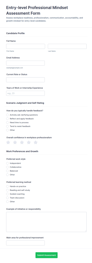 Entry Level Professional Mindset Assessment Form Template