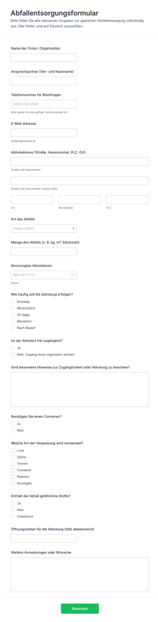 Entsorgungsanfrage Formular