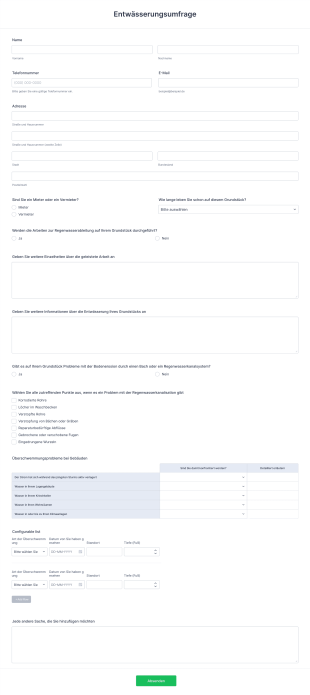 Entwässerungsumfrage Form Template