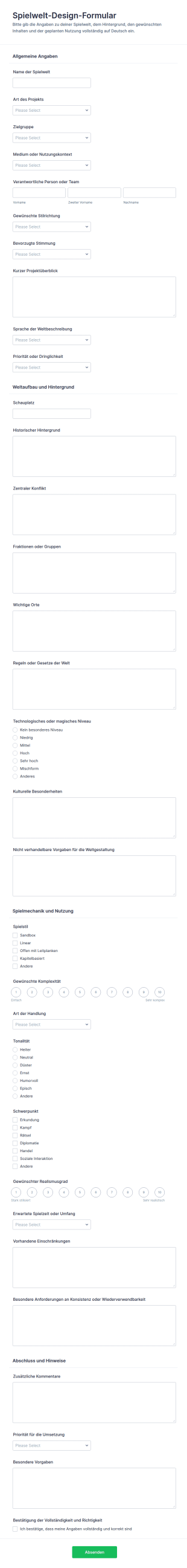 Entwurf Eines Spielwelten Designs Form