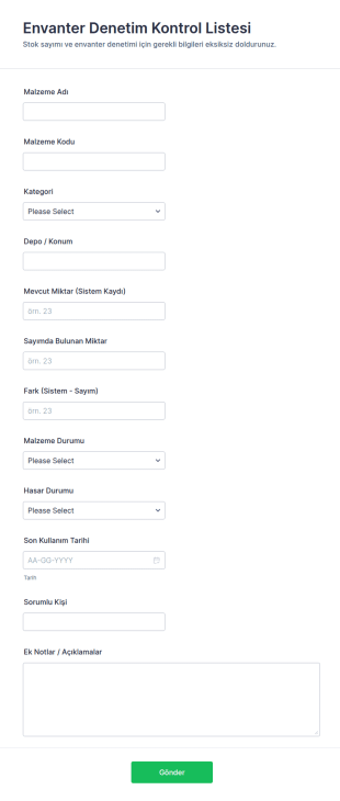 Envanter Denetim Kontrol Listesi Formu 📝 Form Şablonu