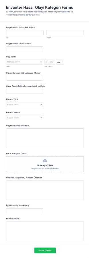Envanter Hasar Olayı Form Şablonu