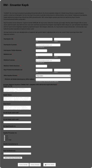 Envanter Kayıt Form Template