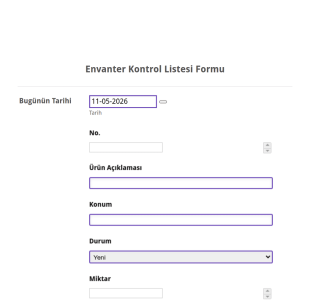 Envanter Kontrol Listesi Form Şablonu